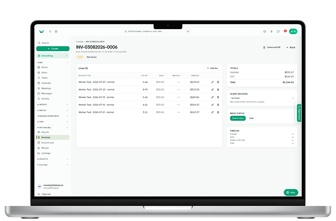 A Workhr invoice ready to issue