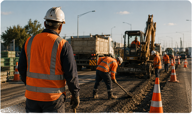 A field crew completing approved work